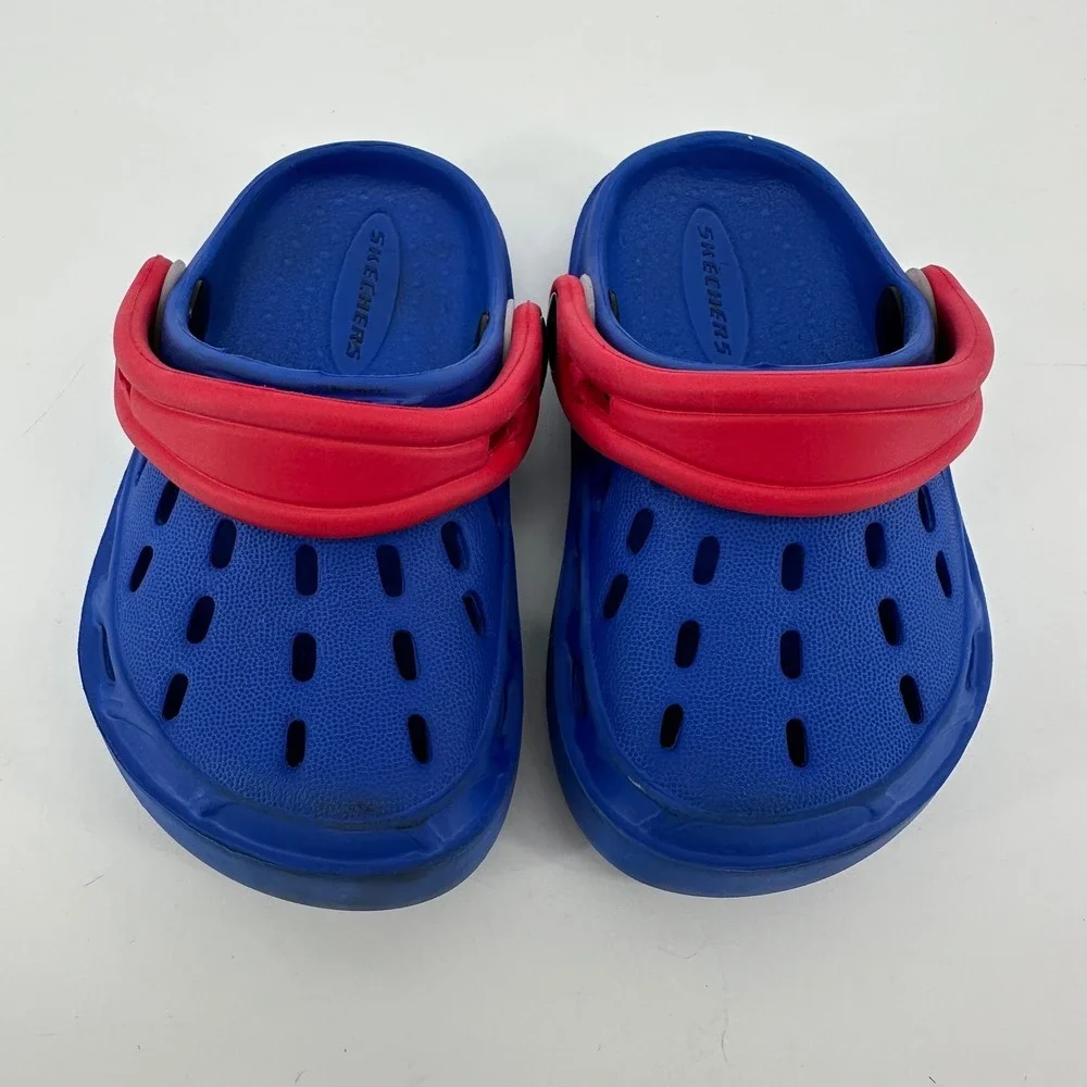 Skechers Foamies Swifters Blue/Red Toddler Size 5 Clogs Good Preowned Condition